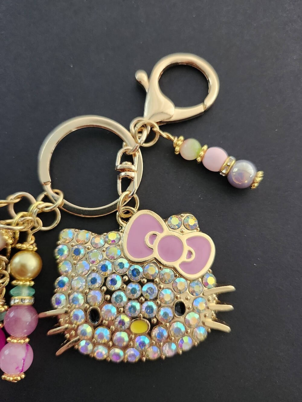Hello Kitty Purse Charm or Keychain Dolomite Jasper Rose Quartz Handcrafted - Picture 4 of 5